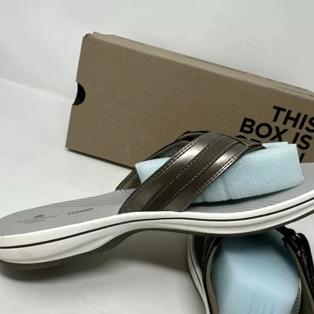 Clarks Breeze Sea‎ Women's Sandals Comfort Flip Flops Pewter Size 10 M